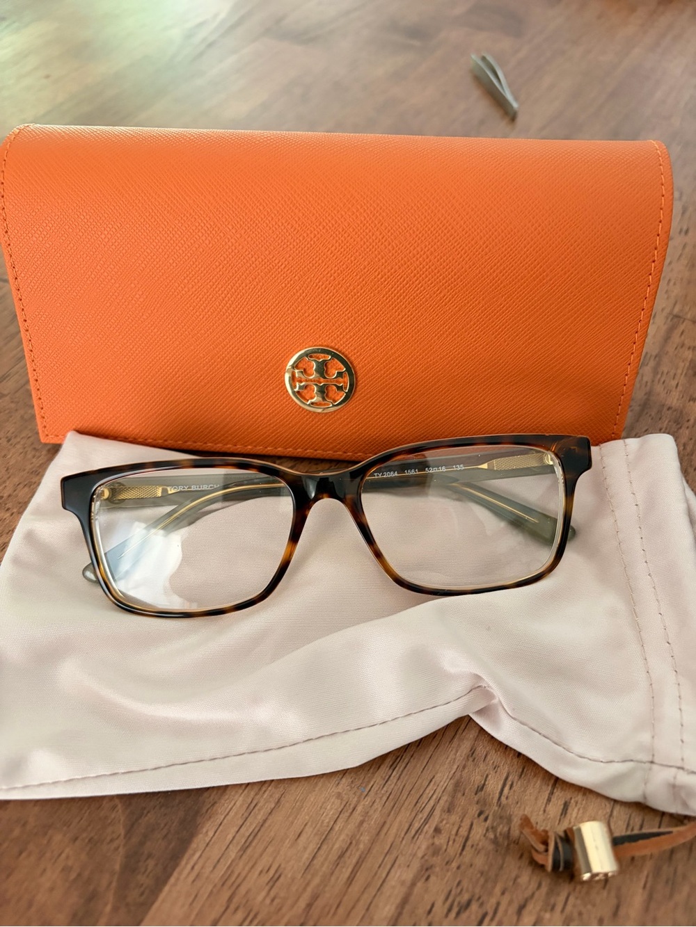 Tory Burch Orange Saffiano glasses and case
